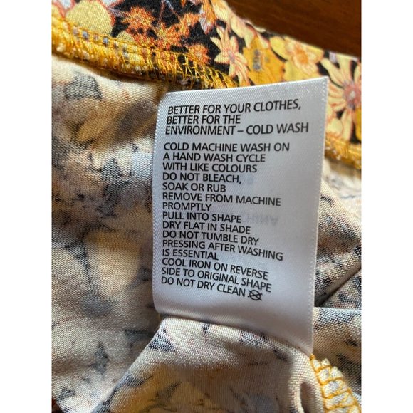 🌱 SPORTSGIRL floral retro 60's yellow flared pants hippy size XL stretch (14) - Picture 10 of 13